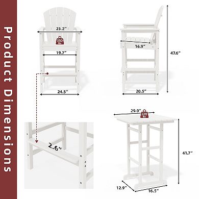 3-Piece HDPE Outdoor Patio Bar Table and Chair Set, 2 Bar Stools & A Bar Table
