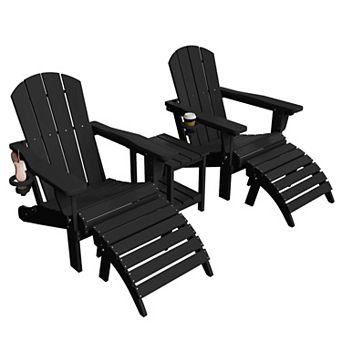 5 pc Adjustable Plastic Patio Adirondack Chairs With Side Table Set