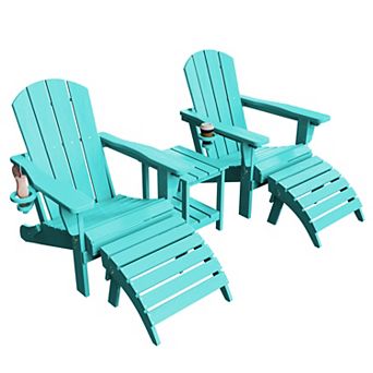 5 pc Adjustable Plastic Patio Adirondack Chairs With Side Table Set