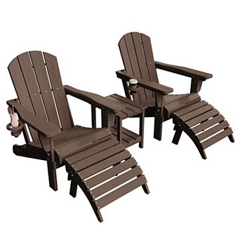 5 pc Adjustable Plastic Patio Adirondack Chairs With Side Table Set