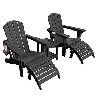 5 pc Adjustable Plastic Patio Adirondack Chairs With Side Table Set
