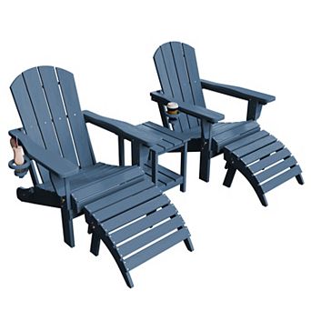 5 pc Adjustable Plastic Patio Adirondack Chairs With Side Table Set