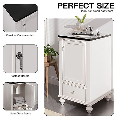 19-Inch Bathroom Vanity Cabinet with Single Sink,Vintage Handle, Dual Storage, Space-Saving Design
