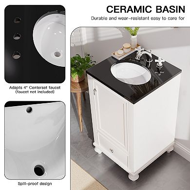 19-Inch Bathroom Vanity Cabinet with Single Sink,Vintage Handle, Dual Storage, Space-Saving Design