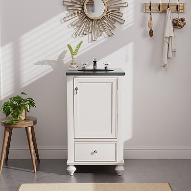 19-Inch Bathroom Vanity Cabinet with Single Sink,Vintage Handle, Dual Storage, Space-Saving Design
