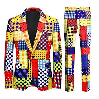 Men's Geometric Floral 2 pc Suit Slim-Fit 1 Button Blazer & Pants