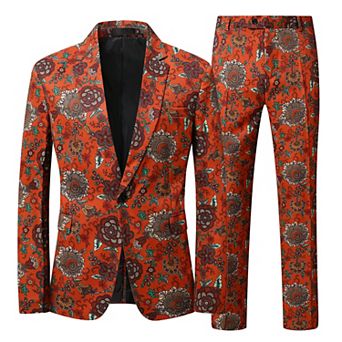 Men's Printed 2 pc Suit Slim Fit Prom Party Floral Blazer Pants Set