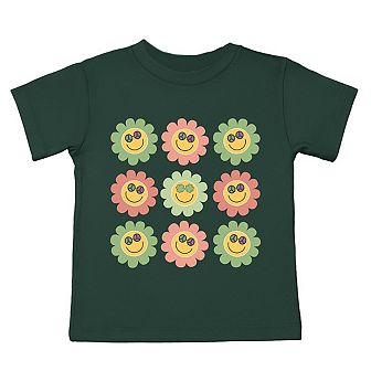 Smiley Flowers With Sunglasses Toddler Short Sleeve Graphic Tee
