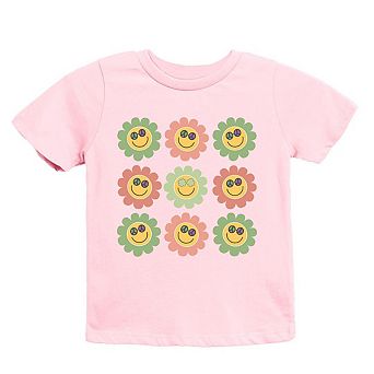 Smiley Flowers With Sunglasses Toddler Short Sleeve Graphic Tee