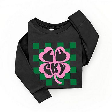 Lucky Clover Checkered Toddler Long Sleeve Graphic Tee