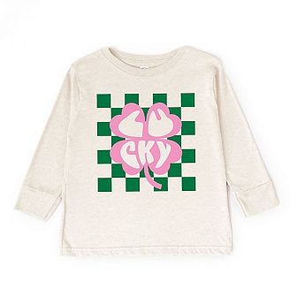 Lucky Clover Checkered Toddler Long Sleeve Graphic Tee