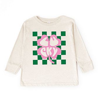 Lucky Clover Checkered Toddler Long Sleeve Graphic Tee
