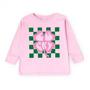 Lucky Clover Checkered Toddler Long Sleeve Graphic Tee