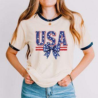 Simply Sage Market Patriotic Bows Stacked Coquette Short Sleeve Tee