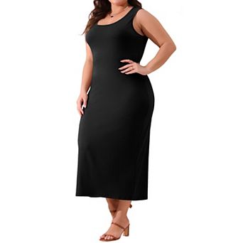 Plus Size Dress for Women Basic Sleeveless Crewneck Maxi Sundress Knit Casual Sweater Tank Dress