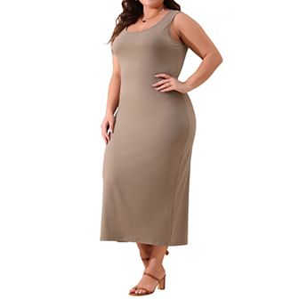 Plus Size Dress for Women Basic Sleeveless Crewneck Maxi Sundress Knit Casual Sweater Tank Dress