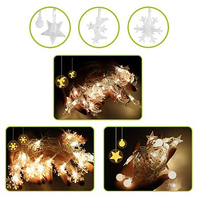 PicassoTiles 3 Piece Indoor LED String Lights Star, Moon, and Snowflake Shapes