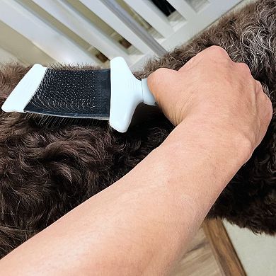 Precious Tails Ocean Plastic by PT Gray Double-Sided Flexible Pet Slicker Brush