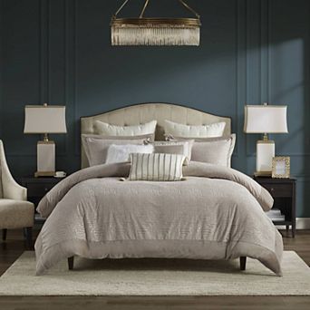 Madison Park Signature Pescal Oversized Velvet Comforter Set with Euro Shams and Throw Pillows