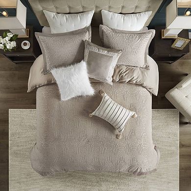 Madison Park Signature Pescal Oversized Velvet Comforter Set with Euro Shams and Throw Pillows