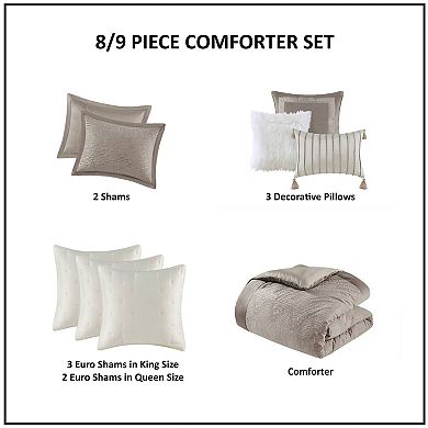 Madison Park Signature Pescal Oversized Velvet Comforter Set with Euro Shams and Throw Pillows