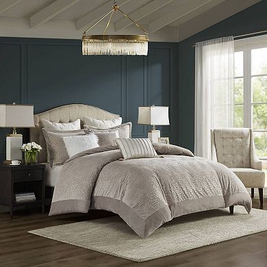 Madison Park Signature Pescal Oversized Velvet Comforter Set with Euro Shams and Throw Pillows