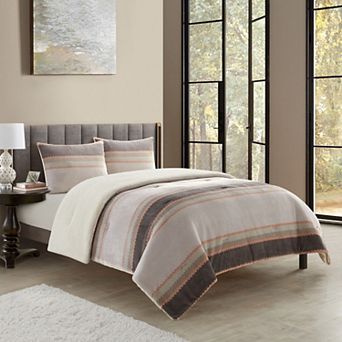 Nanshing Briar 3 pc Striped Sherpa Comforter Set