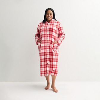 Women's Plus Croft & Barrow® Long Plush Zip Front Robe