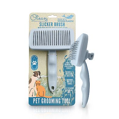 Precious Tails Ocean Plastic by PT Gray Self-Cleaning Pet Slicker Brush