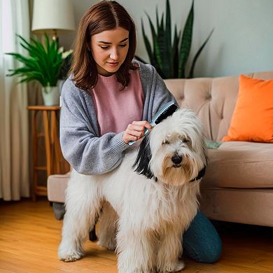 Precious Tails Ocean Plastic by PT Gray Double-Sided Round Pet Grooming Brush