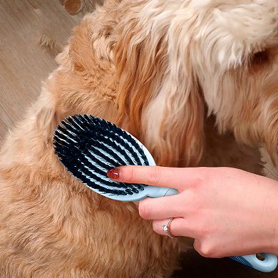 Precious Tails Ocean Plastic by PT Gray Double-Sided Round Pet Grooming Brush