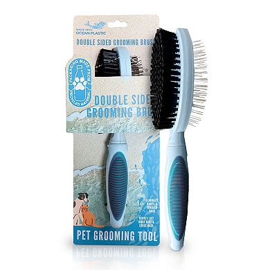 Precious Tails Ocean Plastic by PT Gray Double-Sided Round Pet Grooming Brush
