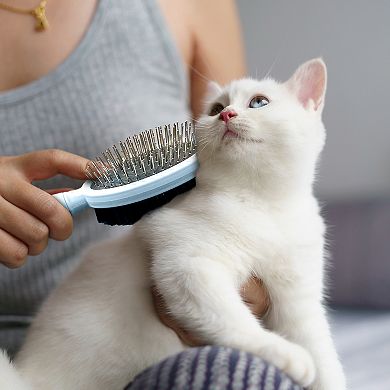 Precious Tails Ocean Plastic by PT Gray Double-Sided Round Pet Grooming Brush