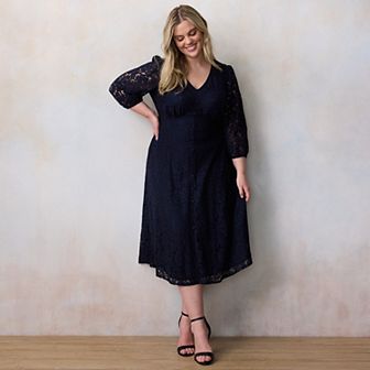 Plus Size LC Lauren Conrad V-Neck Button Front Lace Midi Dress