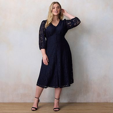 Plus Size LC Lauren Conrad V-Neck Button Front Lace Midi Dress