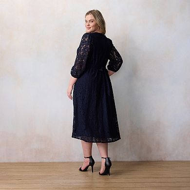 Plus Size LC Lauren Conrad V-Neck Button Front Lace Midi Dress