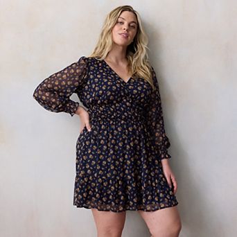 Plus Size LC Lauren Conrad Shirred Bodice V-Neck Mini Dress