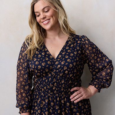 Plus Size LC Lauren Conrad Shirred Bodice V-Neck Mini Dress