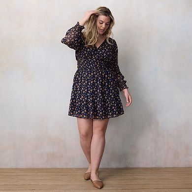 Plus Size LC Lauren Conrad Shirred Bodice V-Neck Mini Dress