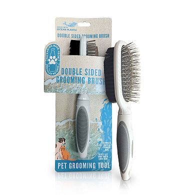 Precious Tails Ocean Plastic by PT Gray Double-Sided Oval Grooming Brush