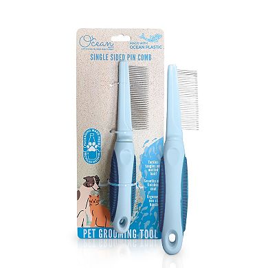 Precious Tails Ocean Plastic by PT Gray Single-Sided Pet Pin Comb Brush