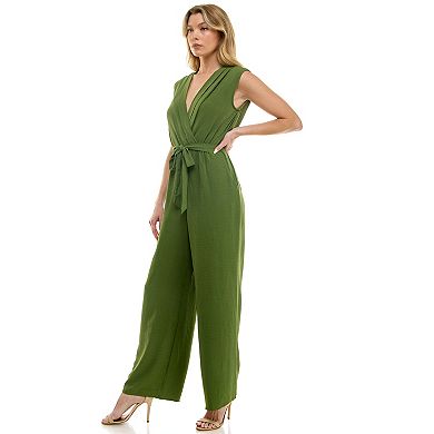Women's Luxology Surplice Bodice Tie-Front Wide Leg Jumpsuit