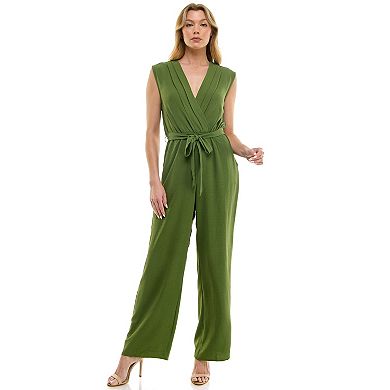 Women's Luxology Surplice Bodice Tie-Front Wide Leg Jumpsuit