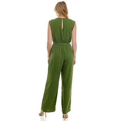 Women's Luxology Surplice Bodice Tie-Front Wide Leg Jumpsuit