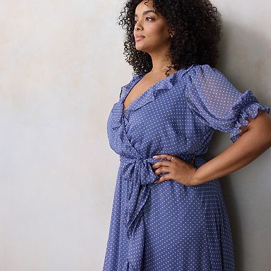 Plus Size LC Lauren Conrad Elbow Sleeve Ruffled Wrap Maxi Dress