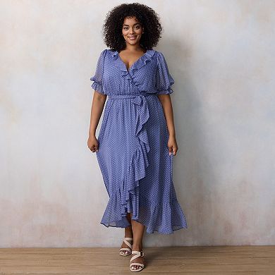 Plus Size LC Lauren Conrad Elbow Sleeve Ruffled Wrap Maxi Dress