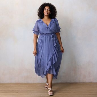 Plus Size LC Lauren Conrad Elbow Sleeve Ruffled Wrap Maxi Dress
