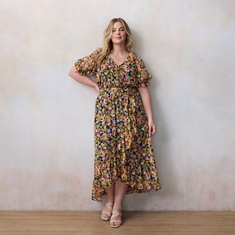 Plus Size LC Lauren Conrad Elbow Sleeve Ruffled Wrap Maxi Dress