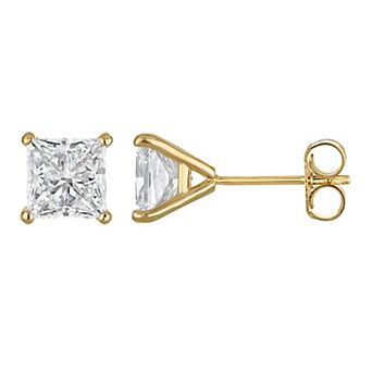 NaturaLux™ 14k Gold 2 Carat T.W. Lab-Grown Diamond Princess Cut Stud Earrings