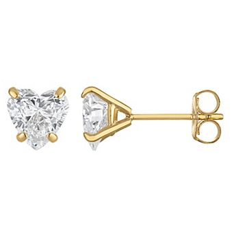NaturaLux™ 14k Gold 2 Carat T.W. Lab-Grown Diamond Heart Cut Stud Earrings